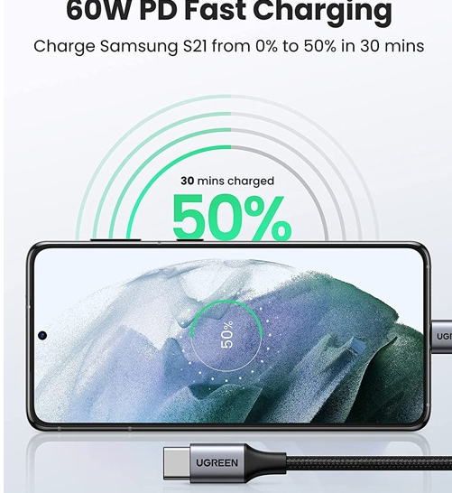 Cáp Sạc Nhanh 60W USB Type-C to Type-C Dài 1M Bọc Nylon UGREEN 50150 Chính Hãng